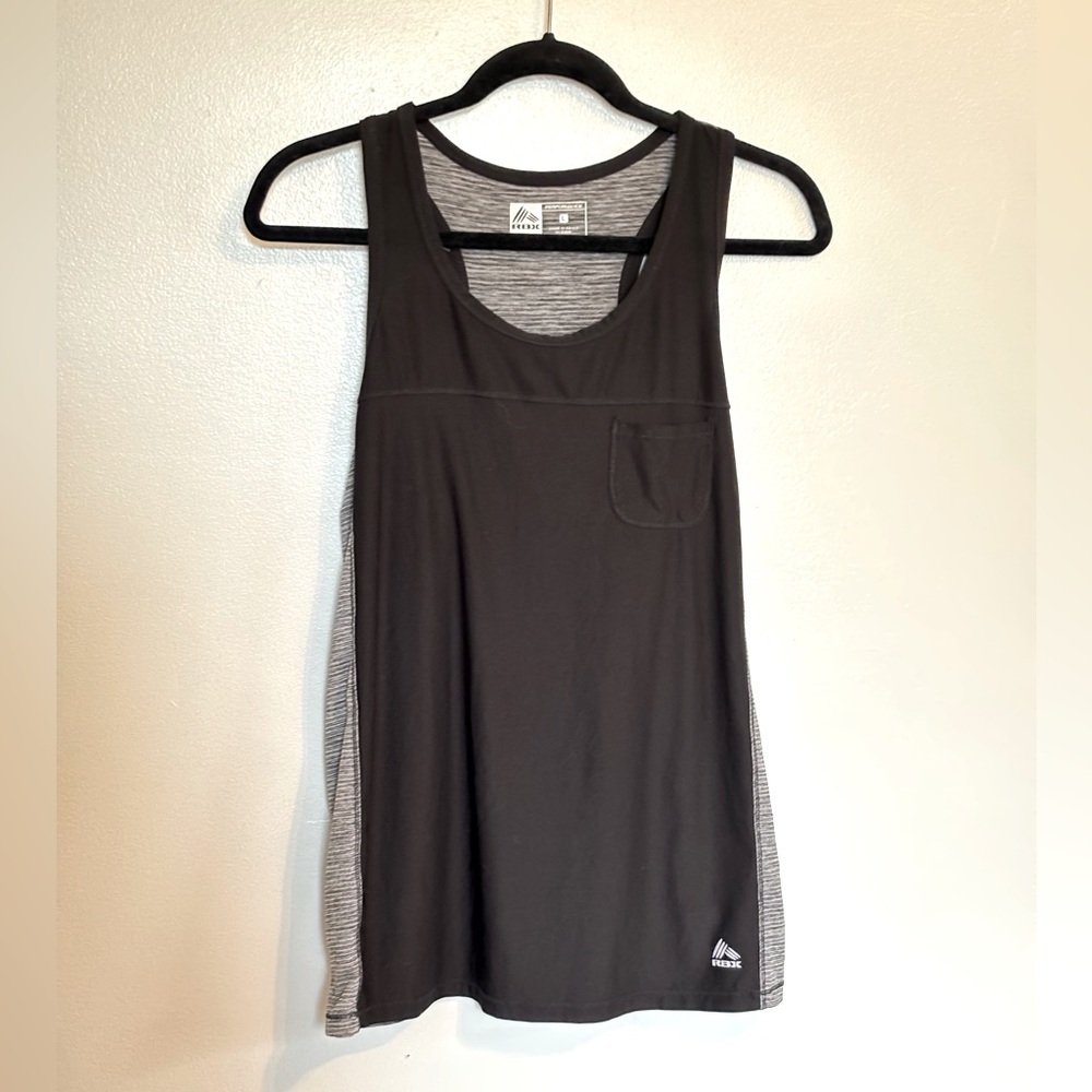 RBX workout tank top grey back and black front size large
